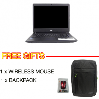 Acer Aspire ES1-432-C08S 14 inch Laptop (N3350 2GB 500GB Intel DOS) + Free Gift 2.4Ghz Wireless Mouse & BackPack